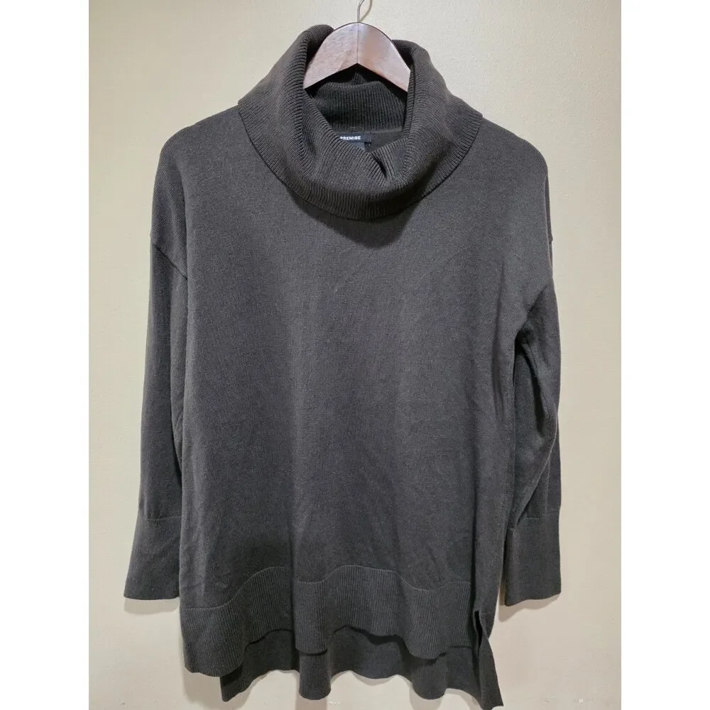 Premise Graphite Gray Cowl Neck Tunic Sweater M High Low Hem Tunic Knit Cozy